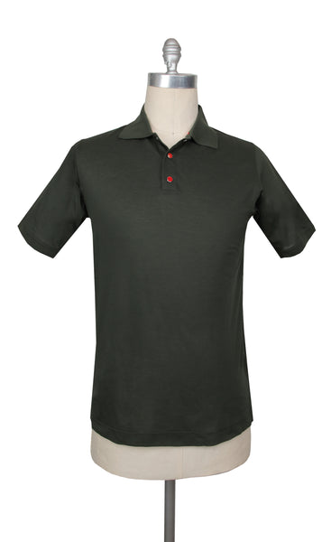 $995 Kiton Green Solid Cotton Polo - (KT726252) - Parent