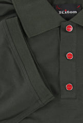 $995 Kiton Green Solid Cotton Polo - (KT726252) - Parent