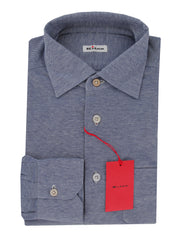 $600 Kiton Dark Blue Solid Cotton Shirt - Slim - (KT916264) - Parent