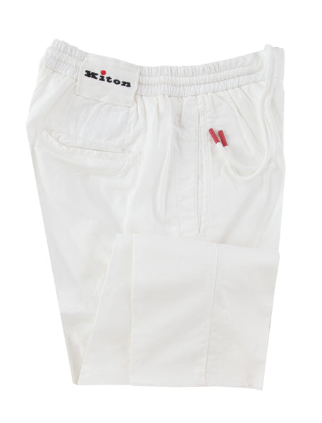 $1150 Kiton White Solid Cotton Blend Pants - Slim - (KT828259) - Parent