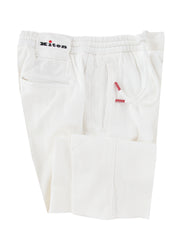 $1150 Kiton White Solid Cotton Blend Pants - Slim - 32/48 - (KT828254)