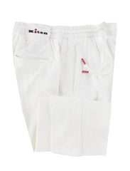 $1150 Kiton White Solid Cotton Blend Pants - Slim - (KT828254) - Parent