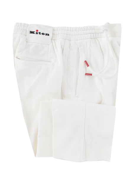 $1150 Kiton White Solid Cotton Blend Pants - Slim - (KT828254) - Parent
