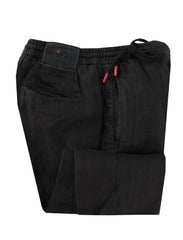 $1150 Kiton Black Solid Linen Pants - Slim - 33/49 - (KT828256)