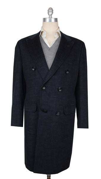 $15300 Kiton Dark Blue Cashmere Plaid Coat - (KT109243) - Parent