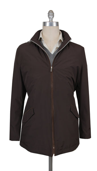 Kiton Brown Polyester Solid Windbreaker - (KT222241) - Parent