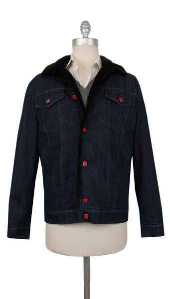 Kiton Denim Blue Cotton Blend Solid Jean Jacket - (KT220241) - Parent