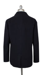 Kiton Dark Blue Wool Blend Solid Coat - (KT37247) - Parent