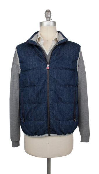 Kiton Denim Blue Cotton Solid Jacket Vest - (KT312241) - Parent