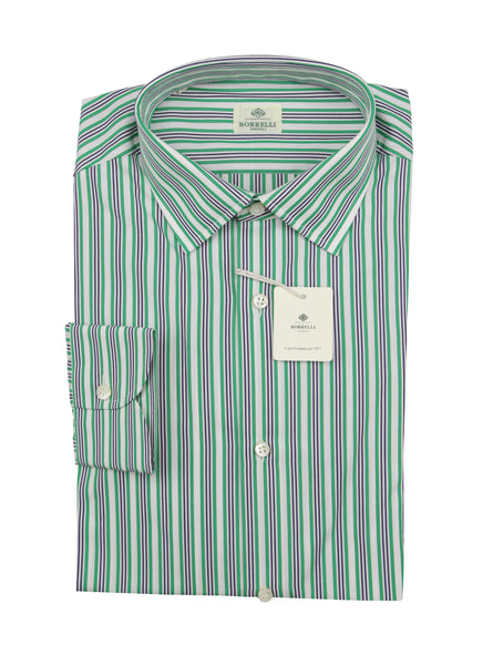Luigi Borrelli Green Striped Cotton Shirt - Slim - (LB1119222) - Parent