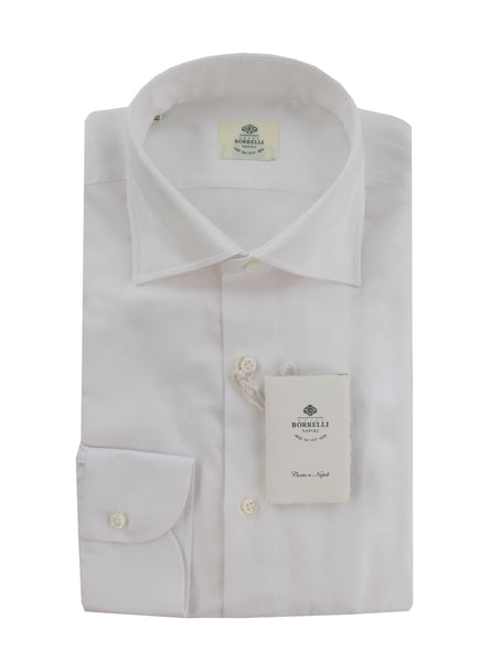 $500 Luigi Borrelli White Solid Cotton Shirt - Slim - (LB125257) - Parent
