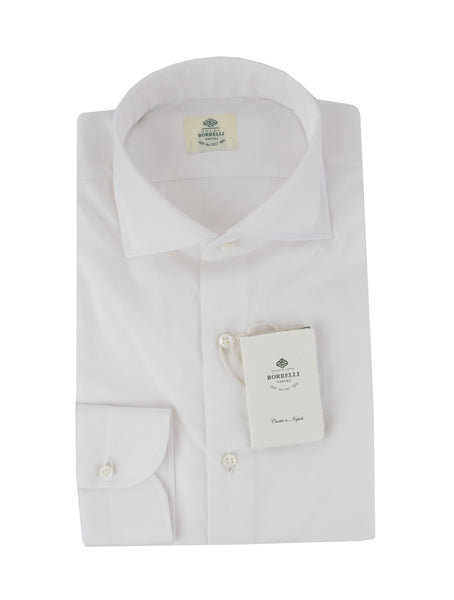 $500 Luigi Borrelli White Solid Cotton Shirt - Slim - (LB125258) - Parent