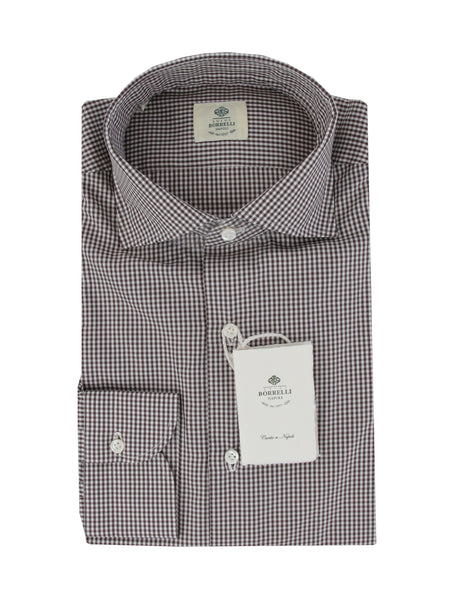 $500 Luigi Borrelli Dark Brown Micro-Check Shirt - Slim - (LB1252513) - Parent