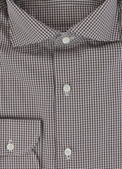 $500 Luigi Borrelli Dark Brown Micro-Check Shirt - Slim - (LB1252513) - Parent