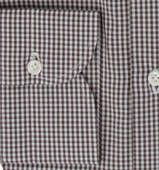 $500 Luigi Borrelli Dark Brown Micro-Check Shirt - Slim - (LB1252513) - Parent