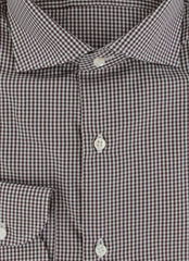 $500 Luigi Borrelli Dark Brown Micro-Check Shirt - Slim - (LB1227258) - Parent