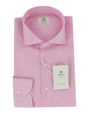 $500 Luigi Borrelli Pink Solid Linen Shirt - Slim - 17.5/44 - (LB125256)