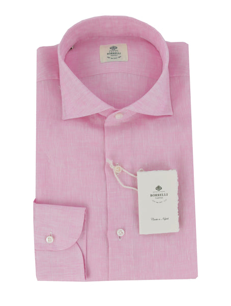 $500 Luigi Borrelli Pink Solid Linen Shirt - Slim - (LB125256) - Parent