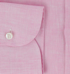 $500 Luigi Borrelli Pink Solid Linen Shirt - Slim - (LB125256) - Parent