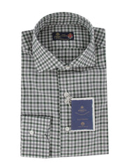 $600 Luigi Borrelli Dark Green Check Shirt - Extra Slim - (LB1227246) - Parent