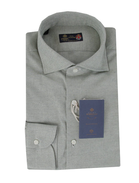 $600 Luigi Borrelli Green Solid Cotton Shirt - Slim - (LB1252521) - Parent