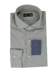 $600 Luigi Borrelli Green Solid Cotton Shirt - Slim - (LB1252521) - Parent