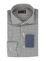 $600 Luigi Borrelli Gray Check Shirt - Slim - 14.5/37 - (LB1252520)