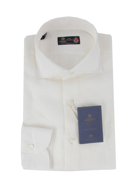 $600 Luigi Borrelli White Solid Linen Shirt - Slim - (LB125251) - Parent