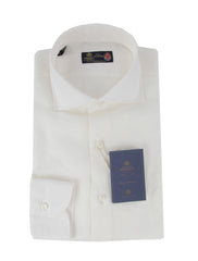 $600 Luigi Borrelli White Solid Linen Shirt - Slim - (LB125251) - Parent