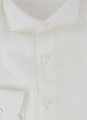 $600 Luigi Borrelli White Solid Linen Shirt - Slim - (LB125251) - Parent