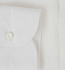 $600 Luigi Borrelli White Solid Linen Shirt - Slim - (LB125251) - Parent
