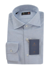 $600 Luigi Borrelli Light Blue Cotton Shirt - Slim - 14.5/37 - (LB1252522)
