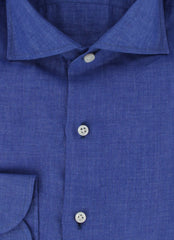 $600 Luigi Borrelli Blue Solid Linen Shirt - Slim - (LB125252) - Parent