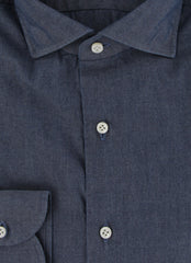 $500 Luigi Borrelli Blue Solid Cotton Shirt - Slim - (LB12272515) - Parent