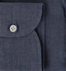 $500 Luigi Borrelli Blue Solid Cotton Shirt - Slim - (LB12272515) - Parent