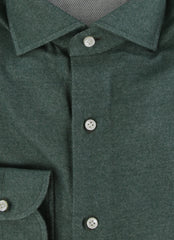 $500 Luigi Borrelli Green Solid Cotton Shirt - Slim - (LB12272518) - Parent