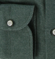 $500 Luigi Borrelli Green Solid Cotton Shirt - Slim - (LB12272518) - Parent
