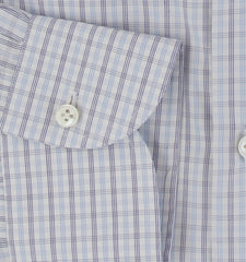 $500 Luigi Borrelli Light Blue Plaid Cotton Shirt - Slim - (LB382612) - Parent