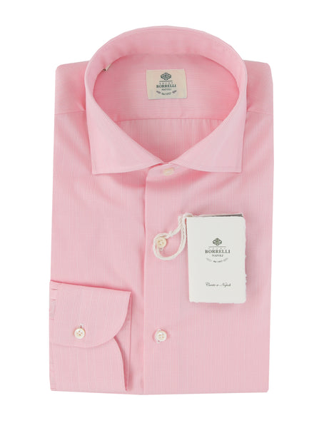 $500 Luigi Borrelli Pink Plaid Cotton Shirt - Slim - (LB7292613) - Parent