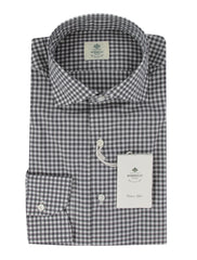 $500 Luigi Borrelli Black Check Cotton Shirt - Slim - 16.5/42 - (LB12272420)