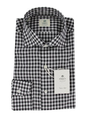 $500 Luigi Borrelli Black Check Cotton Shirt - Slim - 15.5/39 - (LB12272421)