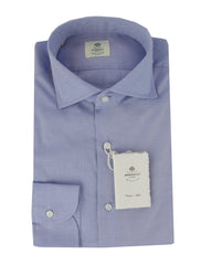 $500 Luigi Borrelli Blue Solid Cotton Shirt - Slim - 14.5/37 - (LB1252510)