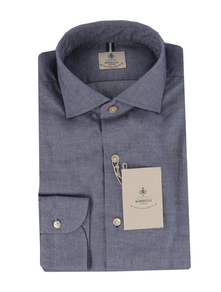 $500 Luigi Borrelli Blue Solid Cotton Shirt - Slim - (LB125259) - Parent
