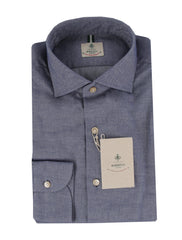 $500 Luigi Borrelli Blue Solid Cotton Shirt - Slim - (LB125259) - Parent