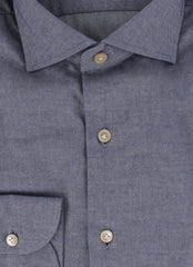 $500 Luigi Borrelli Blue Solid Cotton Shirt - Slim - (LB125259) - Parent