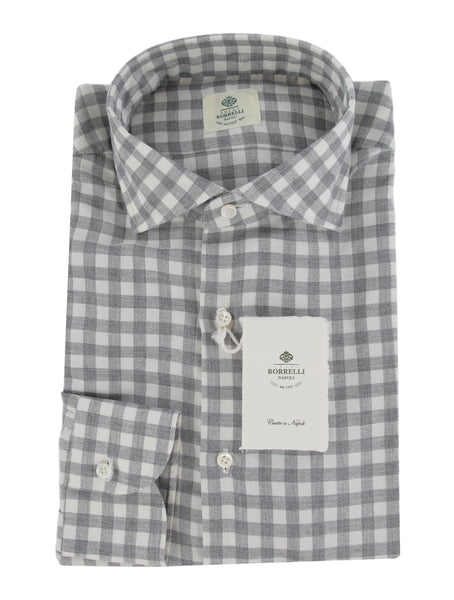 $500 Luigi Borrelli Gray Plaid Wool Blend Shirt - Slim - (LB12272521) - Parent
