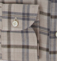 $500 Luigi Borrelli Light Brown Plaid Shirt - Slim - (LB12272520) - Parent