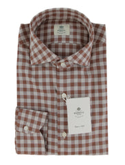 $500 Luigi Borrelli Brown Check Cotton Shirt - Slim - 14.5/37 - (LB1227257)