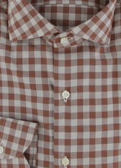 $500 Luigi Borrelli Brown Check Cotton Shirt - Slim - (LB1227257) - Parent