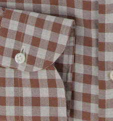 $500 Luigi Borrelli Brown Check Cotton Shirt - Slim - (LB1227257) - Parent